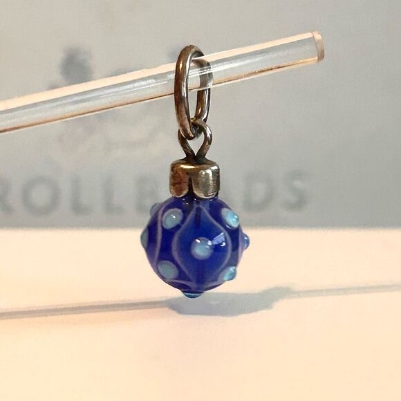 Trollbeads Blue Christmas Ornament Ball Tassel Bead LAA 925S NEW - Picture 3 of 4
